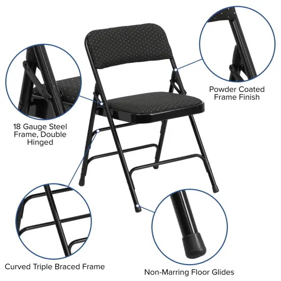 Emma and Oliver 4 Pack Curved Triple Braced & Double Hinged Fabric Upholstered Metal Folding Chair Black Patterned {2}