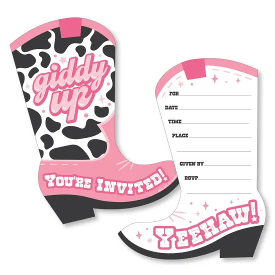 Big Dot of Happiness Rodeo Cowgirl - Shaped Fill-In Invitations - Pink Western Party Invitation Cards with Envelopes - Set of 12 {1}