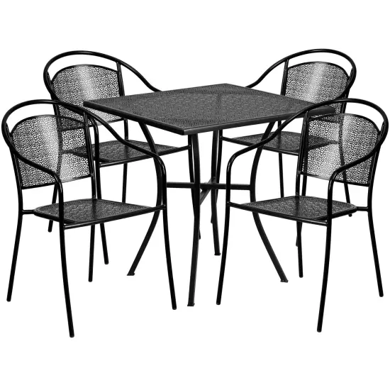 Emma and Oliver Commercial Grade 28" Square Metal Garden Patio Table Set w/ 4 Round Back Chairs Sky Blue {5}