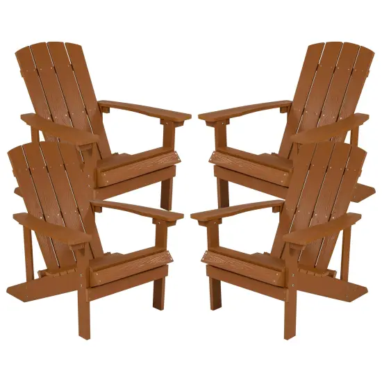 Emma and Oliver 4 Pack Outdoor All-Weather Poly Resin Wood Adirondack Chairs Teak {1}