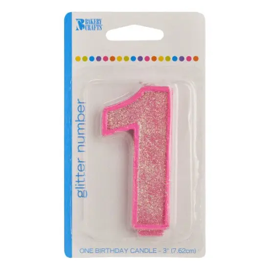Glitter Numeral Candle, 1ct Pink {1}