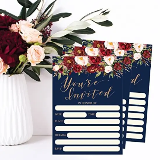 50 Floral Invitations, Fall Bridal or Baby Shower Invite, Birthday Invitation Wedding Rehearsal Dinner Invites, Autumn Engagement Bachelorette Reception Anniversary, Housewarming, Graduation, Sweet 16 {4}