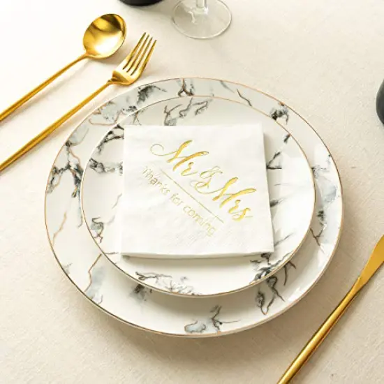 Napkins Mr and Mrs Gold Cocktail Beverage Dessert for Wedding Shower Engagement Party Decorations, Cake Table Decor Supplies. 100 Pcs, 3-Ply {4}