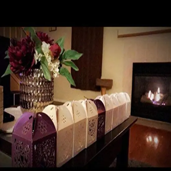 100 Pack Love Heart Laser Cut Wedding Party Favor Box Candy Bag Chocolate Gift Boxes Bridal Birthday Shower Bomboniere with Ribbons {4}