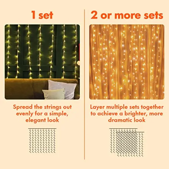 300 LED Window Curtain String Lights Wedding Party Home Garden Bedroom Outdoor Indoor Wall Decorations, Warm White {5}
