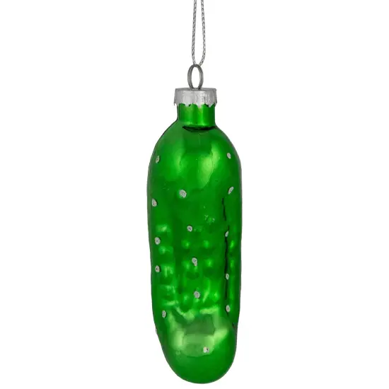 Northlight 4" Shiny Green Pickle Hanging Glass Christmas Ornament {1}