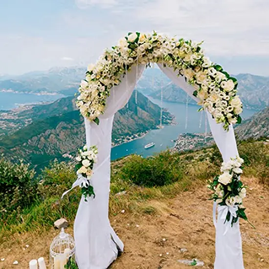 Wedding Arch Draping Fabric,2 Panel 28" x 19Ft White Wedding Arch Drapes Sheer Backdrop Curtain for Wedding Ceremony Party Ceiling Decor {1}