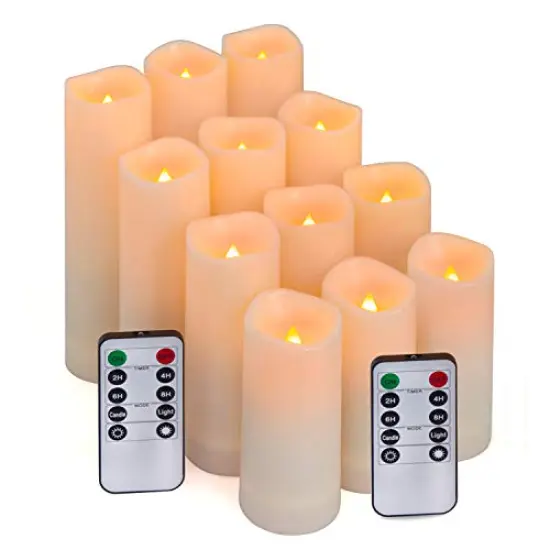Flameless LED Candles with 10-Key Remote & Timer, Outdoor Indoor Waterproof Battery Operated Candles for Home/Wedding D&eacute;cor, Exquisite Set of 12 (D2.2'' x H4''5''6''7'') {2}