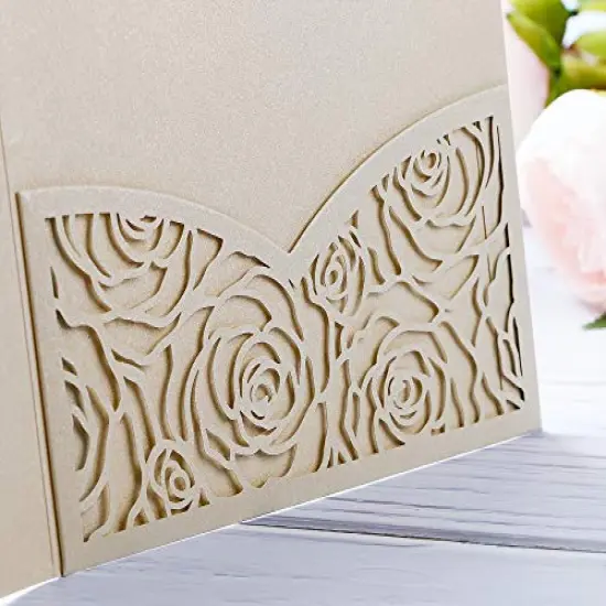 20 Pack Laser Cut Wedding Invitations Card Pocket with Envelope for Birthday Party Baby or Bride Shower Invite suitable for 5 * 7 Inches Insert Paper (Champagne) {3}