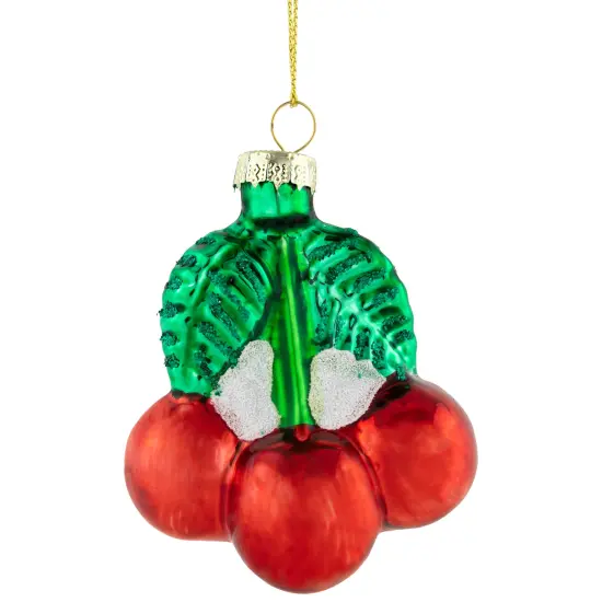 Northlight 3" Shiny Glittered Red Cherries Glass Christmas Hanging Ornament {1}