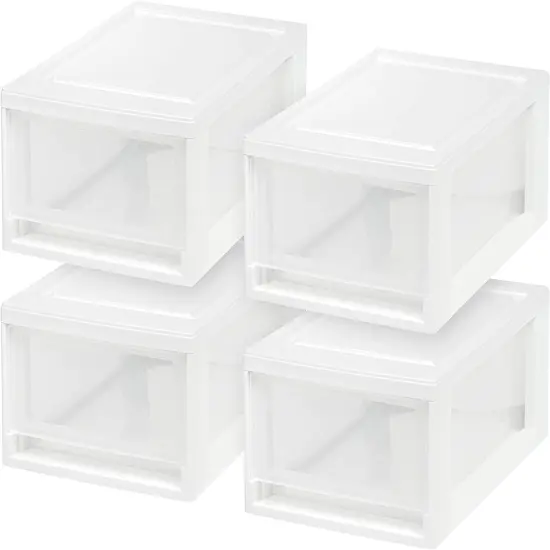 IRIS USA 4 Pack 6qt Plastic Compact Stackable Storage Drawers, Black/White {1}