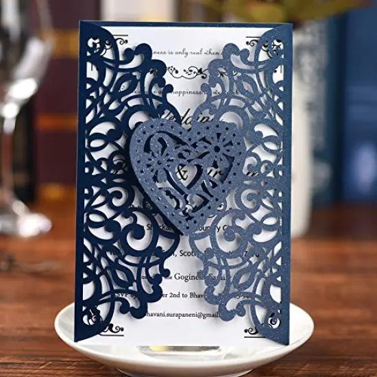 50 Packs Laser Cut Wedding Invitations KitLaser Cut Wedding Invitations with Blank Printable Paper and Envelopes for Wedding,Birthday Parties,Baby Shower (Navy Blue) {6}