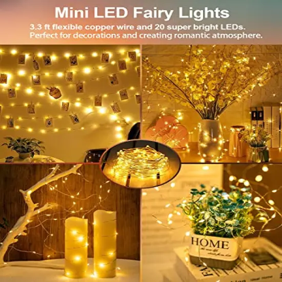 20 Pack Fairy Lights Battery Operated 3.3ft 20 LED Mini String Lights Twinkle Lights Copper Wire Firefly Starry Lights for Mason Jars Wedding Party Christmas Centerpiece Table Decorations, Warm White {1}
