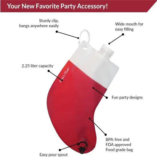 Party Flasks Santa Flask for Liquor, Wine, Drinks: Funny Gag Gifts for White Elephant Christmas Gifts Exchanges; Beverage Dispenser Holds 2.25 Liters for Holiday, Graduation, Office Parties - 4 Pack {3}