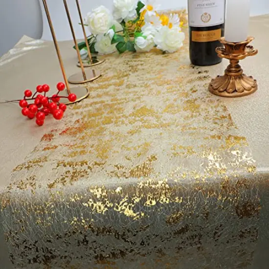2 Pieces Gold Table Runner, Sequin Glitter Foil Metallic Gold Thin Mesh Table Runner Roll 11"x108", Gold Table Decorations for Event Party, Wedding, Birthday Party , Christmas {5}