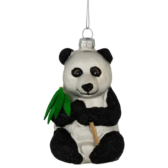 Northlight Glittered Panda Bear Glass Christmas Hanging Ornament - 4" - Black and White {1}