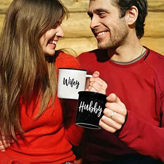 Wifey Hubby Mugs Set of 2 Coffee Mug, Bride Groom Mug Set Wedding Gift to Give, Couples Coffee Mug Set Quote, Newlywed Coffee Mugs Gift Set, Mr Mrs Mugs for Married Couple {3}