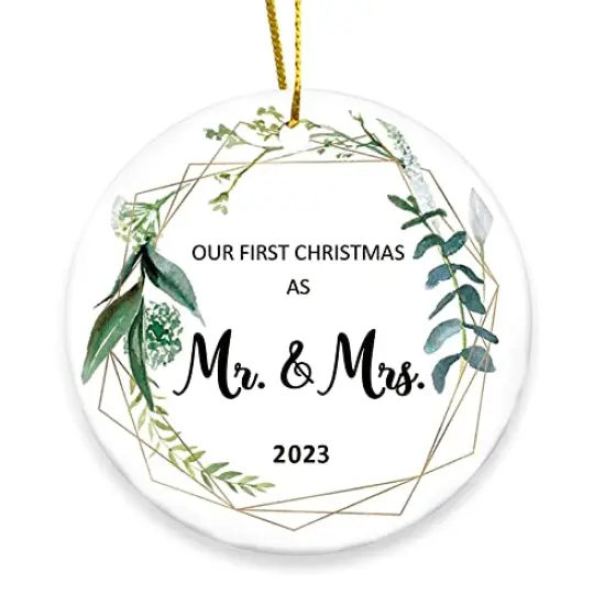 Our First Christmas Married Ornament 2023 As Mr and Mrs Newlywed Unique 1st Bridal Shower Wedding Gifts for Couple Bride and Groom {2}