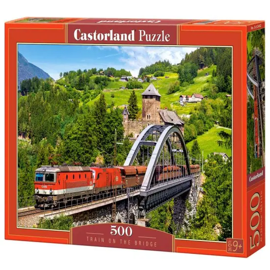 500 Piece Jigsaw Puzzle, Train on the Bridge, Mountain Train, Locomotive Puzzle, Train puzzle, Adult Puzzles, Castorland B-52462 {1}