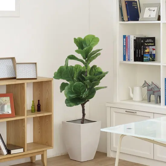40" Fiddle Leaf Plant in Black Pot with Realistic Silk Leaves, Floral Home by Artificial Flowers {5}