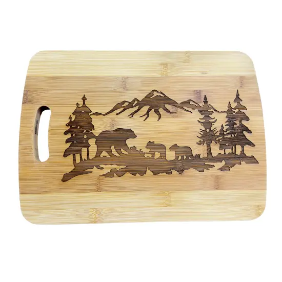 Mama Bear with Babies Bamboo Cutting Board 14''x9.5''x.5'' Bamboo {1}