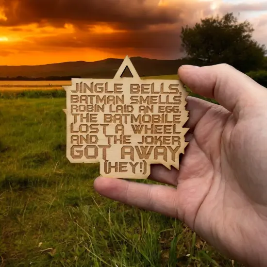 Ornament - Jingle Bells Bat man Smells - Raw Wood 3x3in {6}