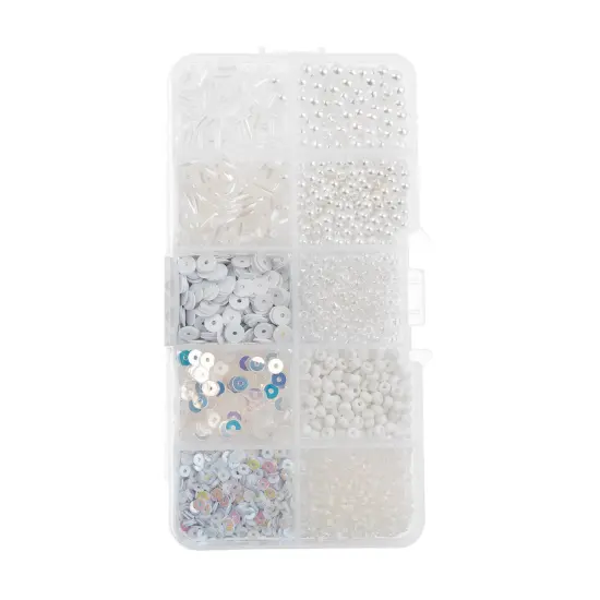 John Bead 10 Types Mix Sequins & Beads Kit White {1}