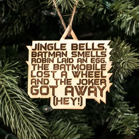 Ornament - Jingle Bells Bat man Smells - Raw Wood 3x3in {3}