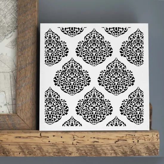 Moroccan Damask Embossing 12 x 12 Stencil | FS131 by Designer Stencils | Floral Stencils | Reusable Stencils for Painting on Wood, Wall, Tile, Canvas, Paper, Fabric, Furniture, Floor | Stencil for Home Makeover {4}