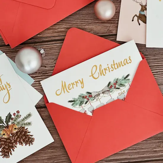 Wrapables Blank Gold Foil Christmas Greeting Cards with Envelopes & Stickers for Holidays, Friends, Family (Set of 24) {5}