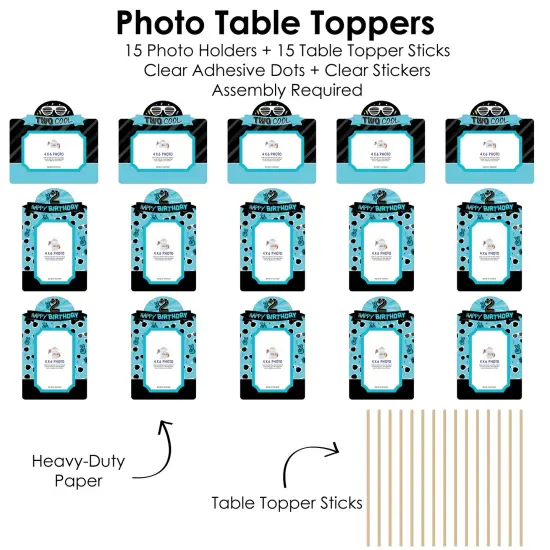 Big Dot of Happiness Two Cool - Boy - Blue 2nd Birthday Party Picture Centerpiece Sticks - Photo Table Toppers - 15 Pieces {6}