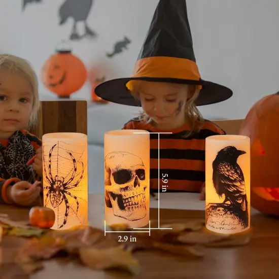 Halloween Party Decoration - 3 Pack Halloween Flameless Candle Lamp with Timer Setting and Battery Operated {3}