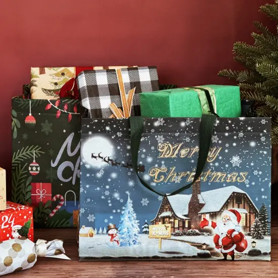 Wrapables Non-Woven Reusable Christmas Holidays Gift Bags with Handles for Gift Wrap, Parties, Favors and Treats (Set of 8), Blue Night {4}