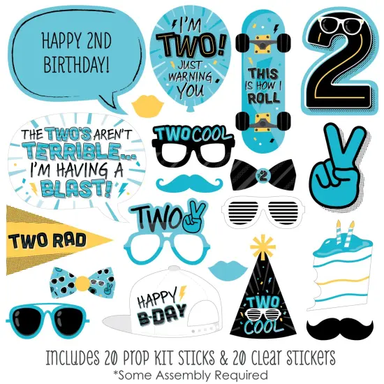 Big Dot of Happiness Two Cool - Boy - Blue 2nd Birthday Party Photo Booth Props Kit - 20 Count {3}