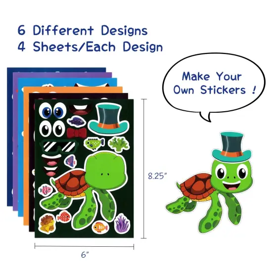 Wrapables Make Your Own Sticker Sheets, DIY Make a Face Animal, Food, Party Favor Stickers (24 Sheets) Sea Animals {2}