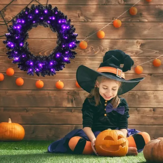 24 Inch Pre-lit Halloween Wreath with 35 Purple LED Lights {3}