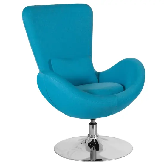 Merrick Lane Soro High-Back Egg Style Lounge Chair With 360&deg; Swivel Metal Base Aqua Fabric {1}