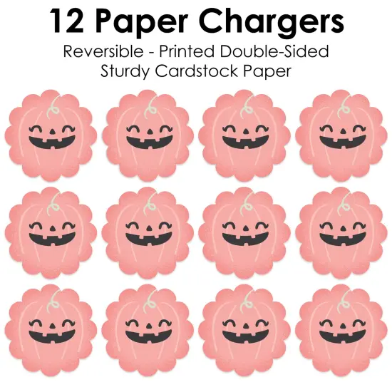 Big Dot of Happiness Pastel Halloween - Pink Pumpkin Party Round Table Decorations - Paper Chargers - Place Setting For 12 {7}