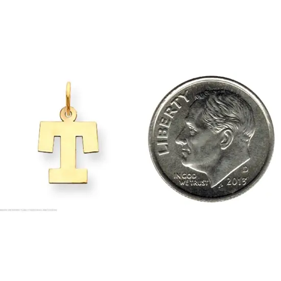 14K Yellow Gold Small Block Intial Letter T Charm Jewerly 18mm x 10mm {2}
