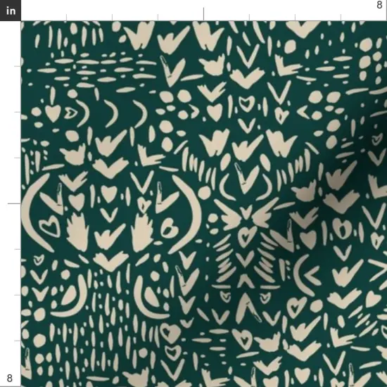 Various Fabrics by the Yard or Fat Quarter Boho Shapes Dark Green Ditsy Hand Painted Custom Printed Fabric by Spoonflower {4}