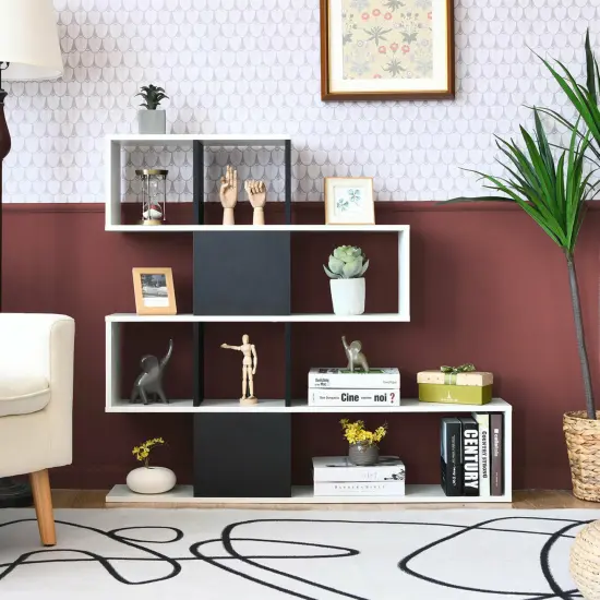 Costway 5-Tier Bookshelf Corner Ladder Bookcase Display Storage Rack Black White {4}