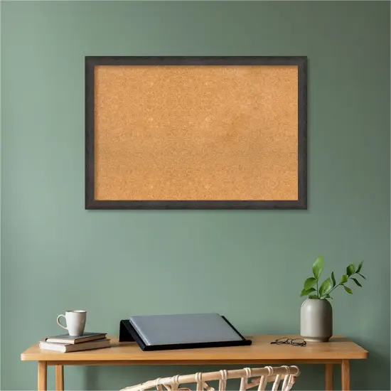 Dappled Narrow Wood Framed Corkboard, Natural Cork Dappled Black Brown {5}