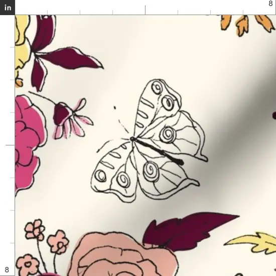 Various Fabrics by the Yard or Fat Quarter Pink Cream Yellow Butterflies Floral Orange Rose Daisy Crimson Sketchbook Hand Drawn Large Scale Botanical Kitsch Custom Printed Fabric by Spoonflower {4}