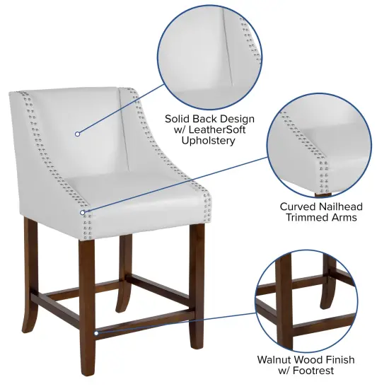 Merrick Lane Taylorsville 24 Inch Counter Height Stool with Nailhead Trim Black LeatherSoft {7}