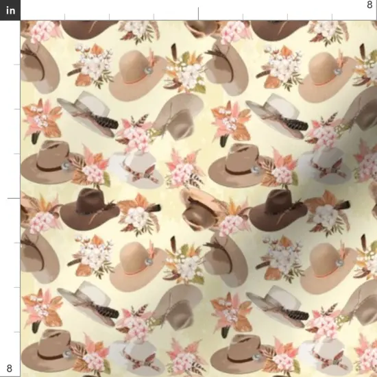 Various Fabrics by the Yard or Fat Quarter Brown Cowboy Cowgirl Hats Sunhat Floral Western Small Scale Botanical 10 Gallon Hat Custom Printed Fabric by Spoonflower {4}