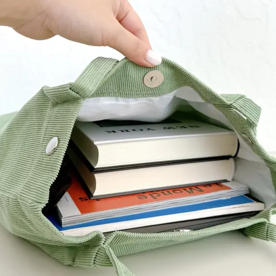 Wrapables Corduroy Tote Bag, Casual Everyday Shoulder Handbag, 2pc LtGreen/Lavender {6}