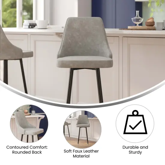 Merrick Lane Petra Modern Upholstered Dining Stools with Chrome Accented Metal Frames and Footrests Gray {2}