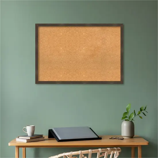 Woodgrain Stripe Wood Framed Corkboard, Natural Cork Chocolate {5}