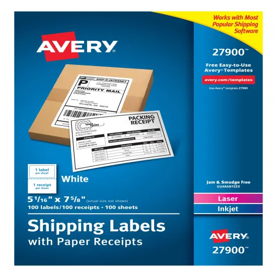 Avery Shipping Labels Paper Receipts, Permanent Adhesive, 5-1/16" x 7-5/8", 100 Labels (27900) {1}