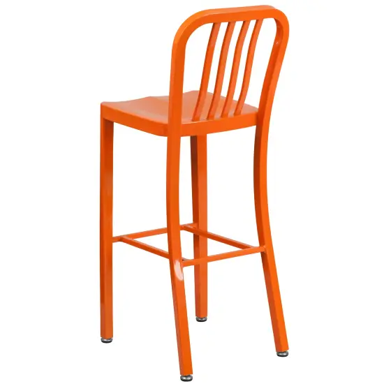 Merrick Lane Santorini 30 Inch Galvanized Steel Indoor/Outdoor Counter Bar Stool With Slatted Back And Powder Coated Finish Orange {4}
